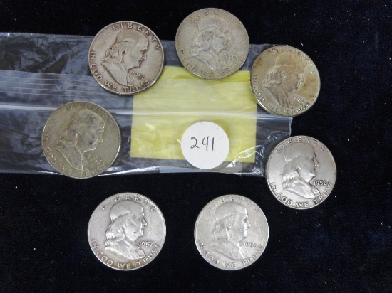 (7) 1951-1964 Franklin Silver Half-Dollars