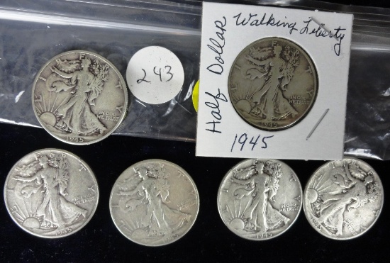 (6) 1945 Liberty Walking Half-Dollars