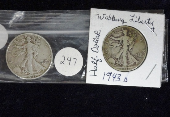 (2) 1943-D Liberty Walking Half-Dollars