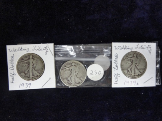 (3) 1939 Liberty Walking Half-Dollars