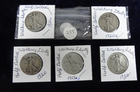 1923-S, (2) 1920, 1920-D, 1920-S Liberty Walking Half- Dollars