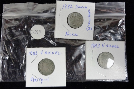 1893, 1882, 1883 Nickels