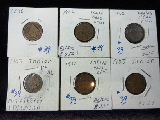 (6) Indian Head Cents 1890 – 1907