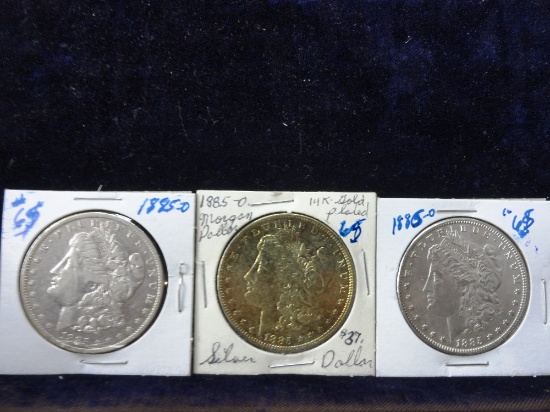 (3) 1885 O Morgan Dollars UNC