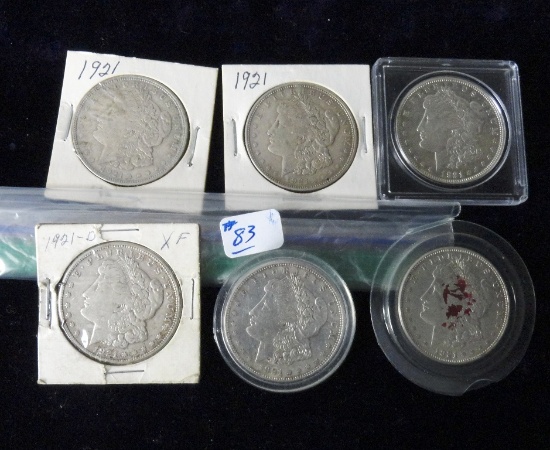 (6) 1921 D Morgan Dollars XF