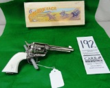 Cimarron Frontier, 4¾” Bbl., 45 Colt Engraved Silver/White Revolver, SN:E06