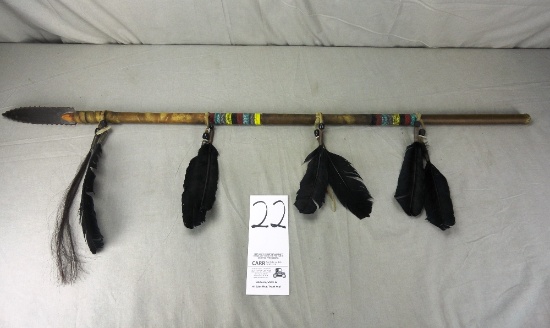 Ceremonial Beaded Black Feather Lance