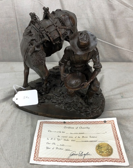 “Silent Partner” Bronze by L. E. “Gus” Shafer, 5/15 w/Certificate of Ownership, Artist Signed, c.197