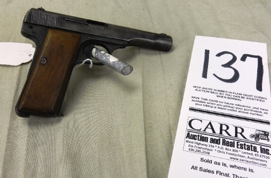 F N Herstal Browning Patent 7.65mm Semi-Auto Pistol, SN:88479A (Handgun)