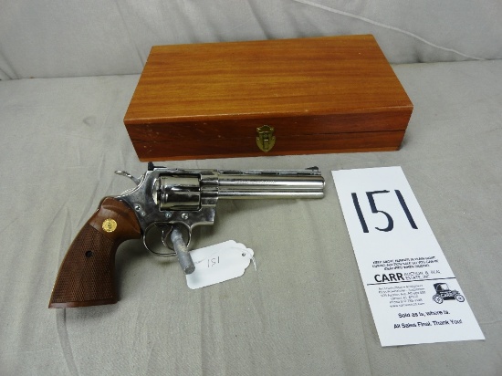Colt Python 357, Nickel, Revolver, 6" Bbl.,  SN:V57679 w/Wood Box (Handgun)