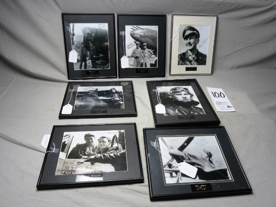 7-Pc. Set WWII Ace/Luftwaffe Pilot Signed Framed Prints