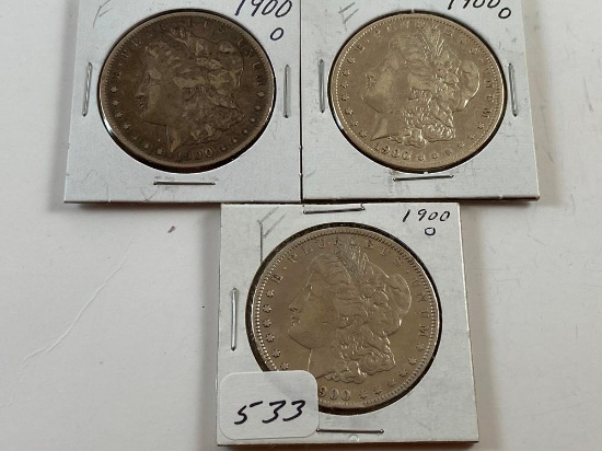 (3) 1900O Morgan Silver Dollars F (x3)