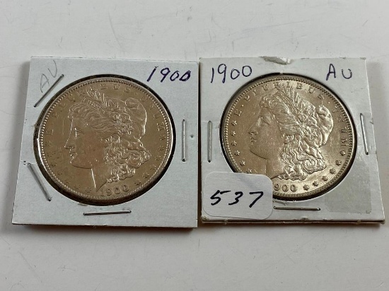 (2) 1900 Morgan Silver Dollars AU (x2)