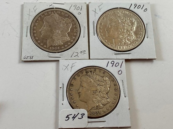 (3) 1901O Morgan Silver Dollars XF (x3)