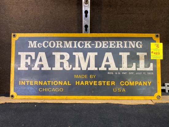 McCormick Deering Farmall Sign Blk/yellow 18" x 8"