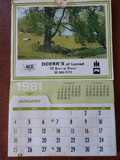 Doerr's of Larned 1981 Calendar - Ace Hardware & IH