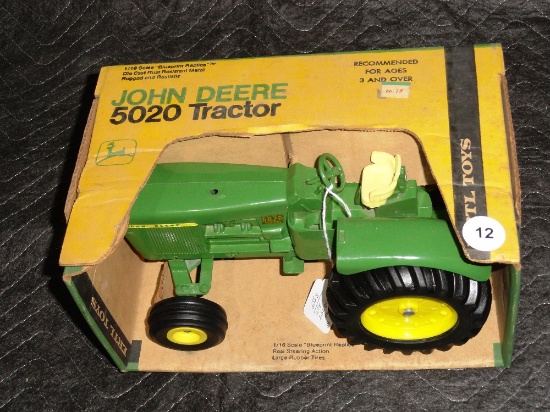 JD 5020 WF Std. Tractor, NIB #555 Early Yellow Box, Solid Brace, Older Muffler in Box