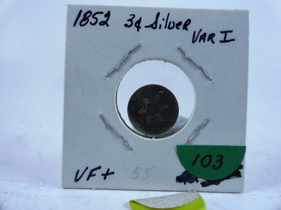 1852 Three Cent Silver Var. 1, VF+