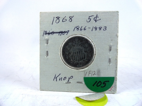 1868 Shield 5-Cent, VF12