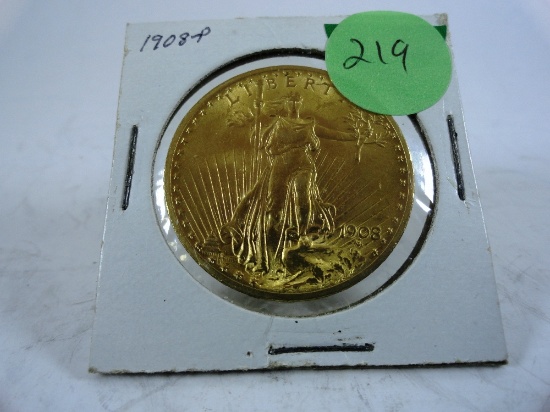 1908 St. Gaudens $20 Gold Piece, AU