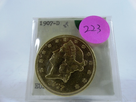 1907-D Liberty $20 Gold Piece, EF