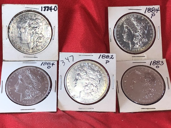 (5) 1882, 1883, 1884 Silver Dollars (x5)