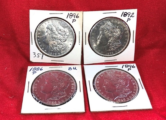 (4) 1896, 1892, 1886 Silver Dollars (x4)