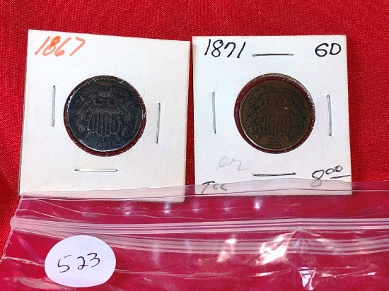 1867 & 1871 2-Cents (x2)