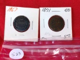 1867 & 1871 2-Cents (x2)