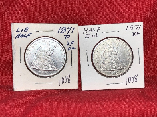 (2) 1871 Seated Half Dollars (x2)
