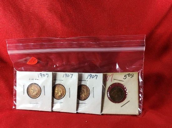 (4) 1907 Indian Head Cents (x4)