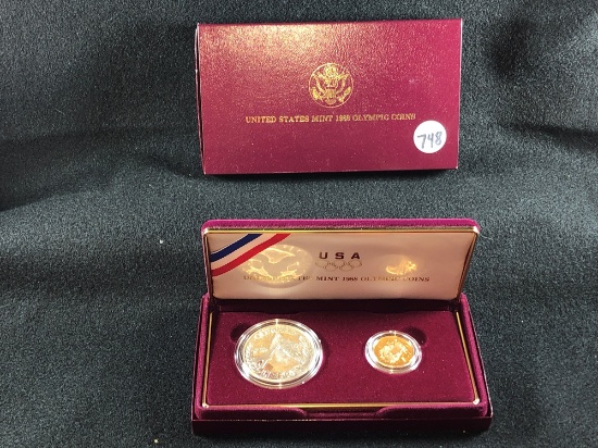 1988 Unc. Olympic $5 Gold & (1) Silver Dollar (x1)