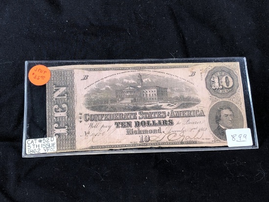 1862 $10 Confederate Bill (x1)