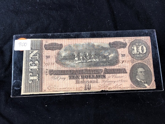 1864 $10 Confederate Bill (x1)
