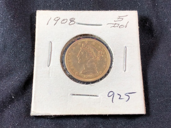 1908 $5 Gold Liberty (x1)