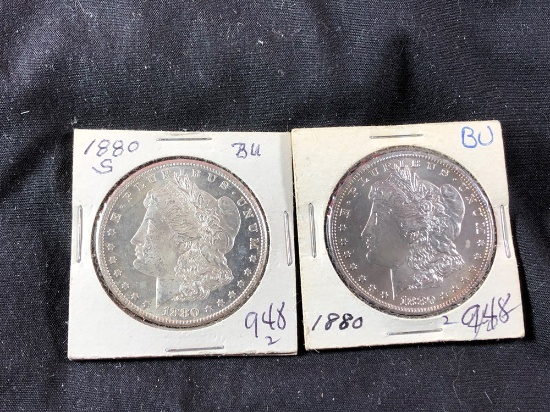 (2) 1880 Morgan Silver Dollars, BU (x2)