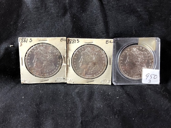 (3) 1881-S Morgan Silver Dollars (x3)