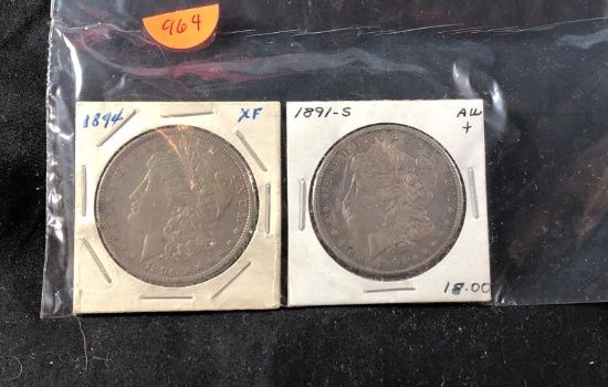 (2) 1891-S & 1894 Morgan Silver Dollars (x2)