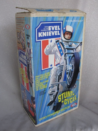 Boxed 1975 Ideal "Evel Knievel" Stunt Cycle  Complete with Stunt cycle, Kni