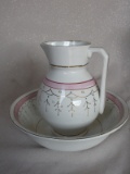 Antique French Creil St Montereau ceramic bathing jug 15cm and wash basin 1