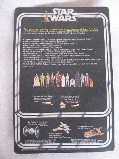 Rare 1977 Star Wars Toltoys 12Back