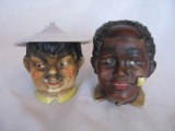 Two vintage porcelain trinket figural heads