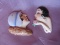 Two German 20s Half Doll Art Deco Flats. Flapper 5cm head has blue cloche h