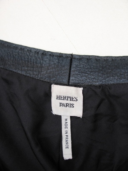 Pre-owned Hermes midi leather skirt & morelack silk lin