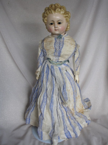 Wax over papier mache German 'Pumpkinhead' doll c1880-90s 25" (66cm). Inser