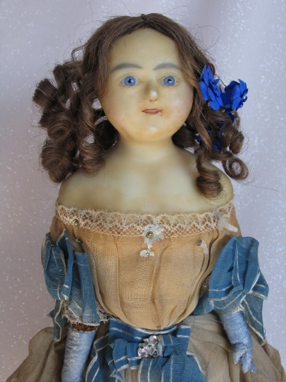All original English poured wax over papier mache child c1880s 18" (46cm).