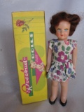 Boxed 1930s Rosebud Girl 17cm. Frozen composition with jointed arms some pa