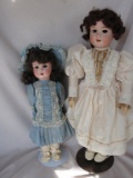 Two bisque Armand Marseille 390 dolls. 40cm in blue taffeta dropped waist e