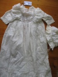 Antique white wear Christening gown 80cm broderie anglaise and flower embro