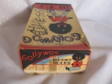 Vintage Gollywog Kiddie Socks box with wood chess set inside and chess writ